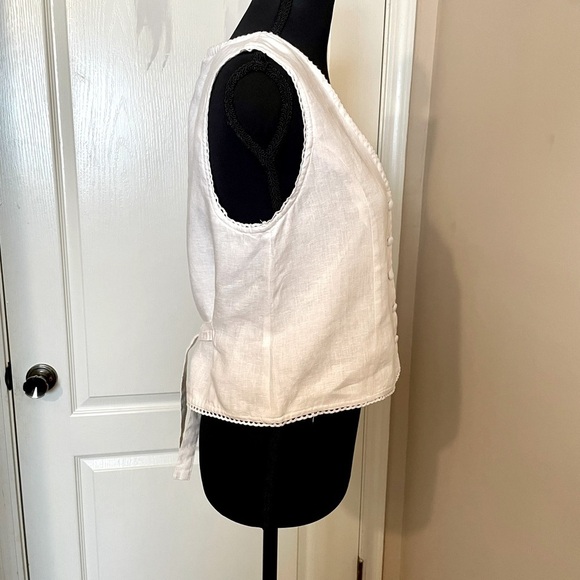 Laura Ashley White Linen Vest Waistcoat Top Blouse Size S Coastal Boho Cottage - Picture 5 of 12